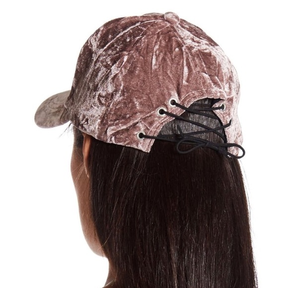 BCBG Lace Up Velvet Baseball Hat - Picture 2 of 2